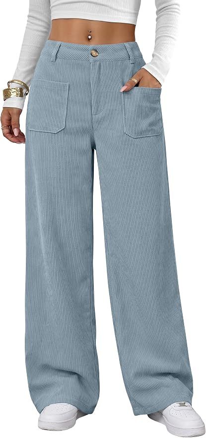Womens High Waisted Wide Leg Corduroy Casual Pants