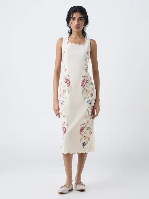Paisley Cream Floral Cotton Straight Dress