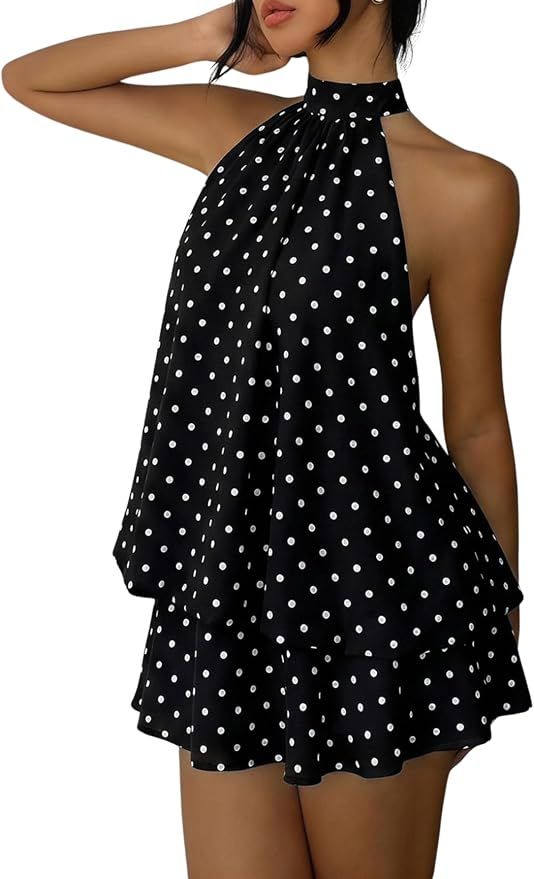 Women's Chiffon Halter Drop Waist Flowy Wedding Guest Mini Dresses