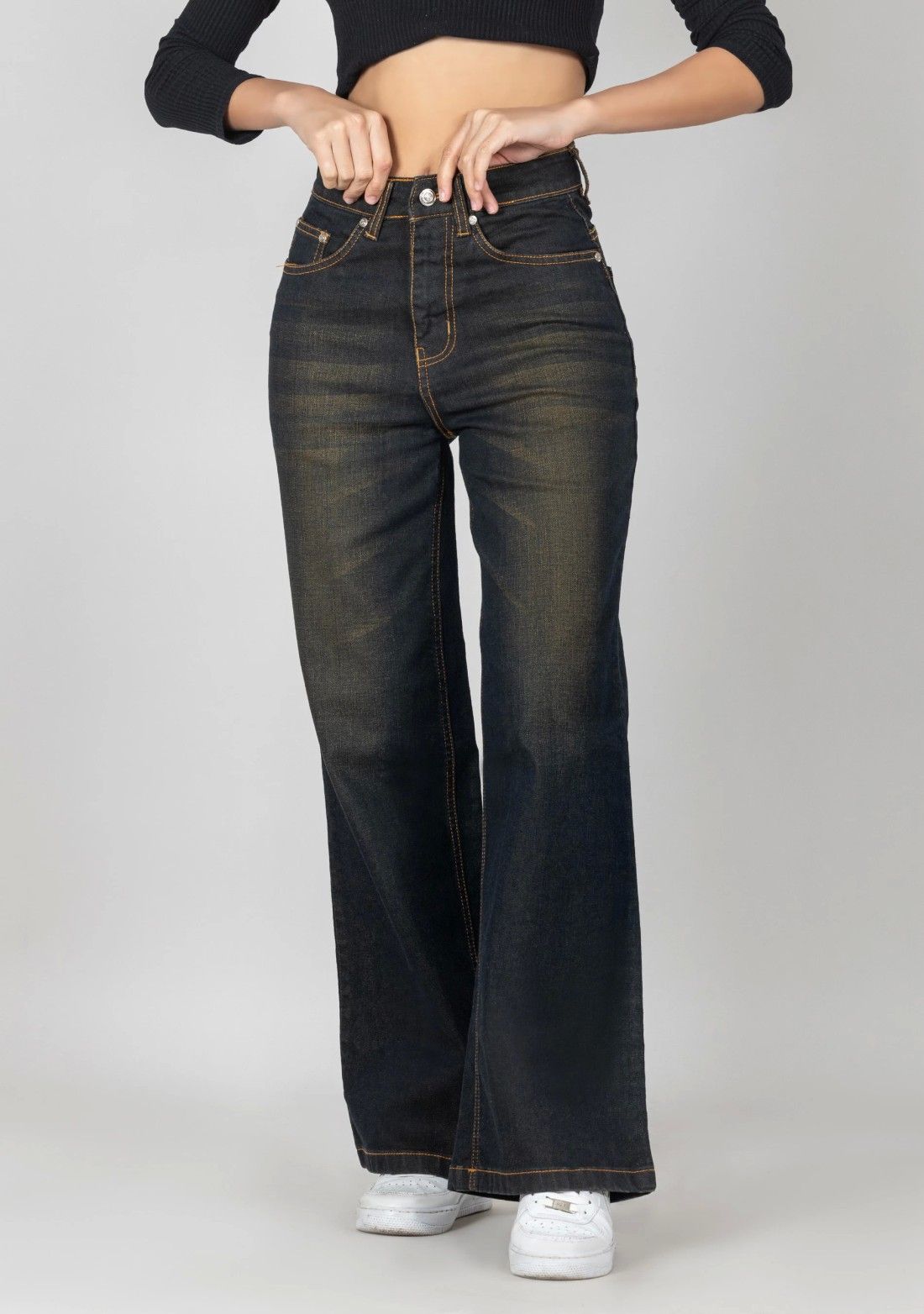 Brownish Blue Wide Leg Women's Jeans