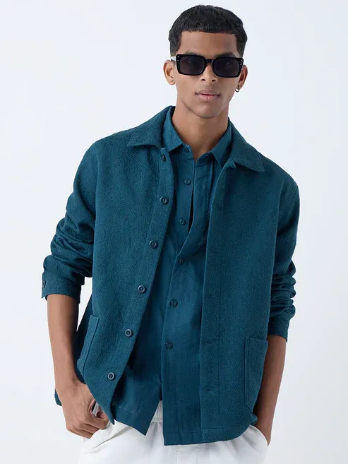 Dark Teal Textured Cotton Jacket