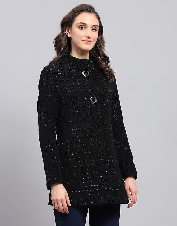 Womens Self Design Round Neck Full Sleeve Coat