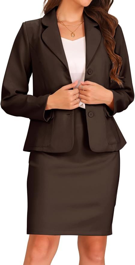 Women 2 Piece Skirt Set Suit Business Blazer and Pencil Skirt