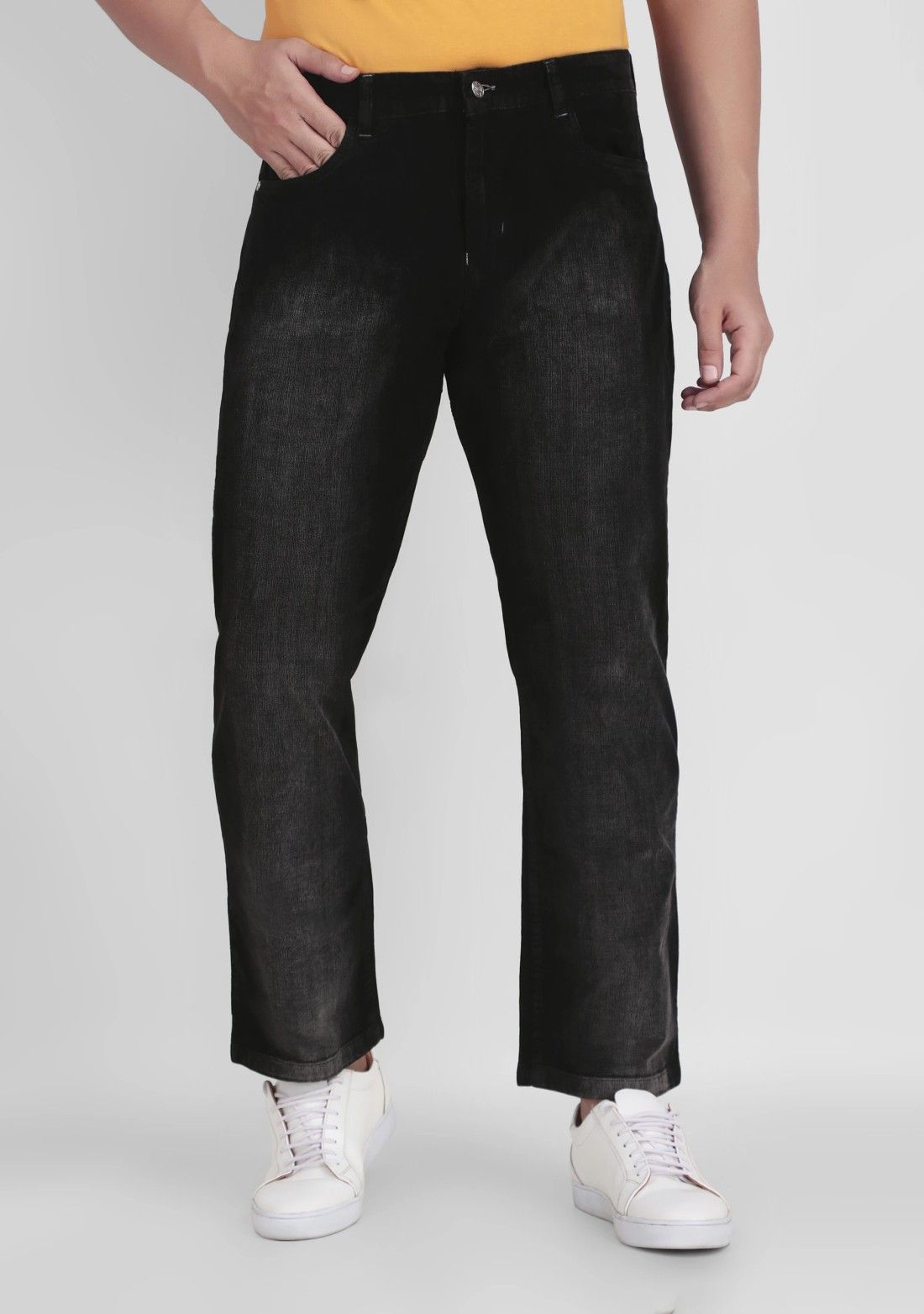 Matte Black Regular Fit Corduroy Men's Trousers