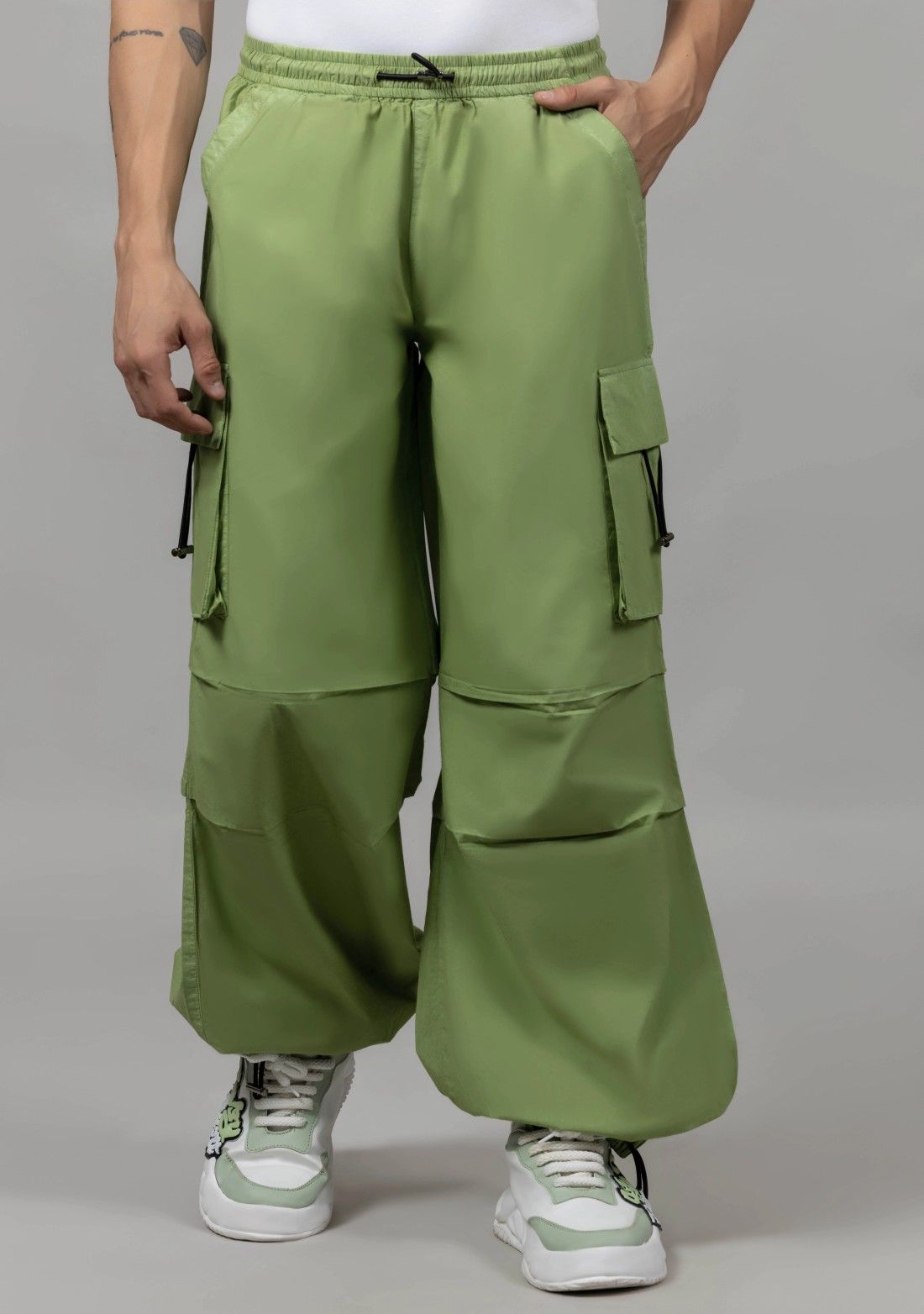 Olive Loose Baggy Men’s Cotton Parachute Trousers