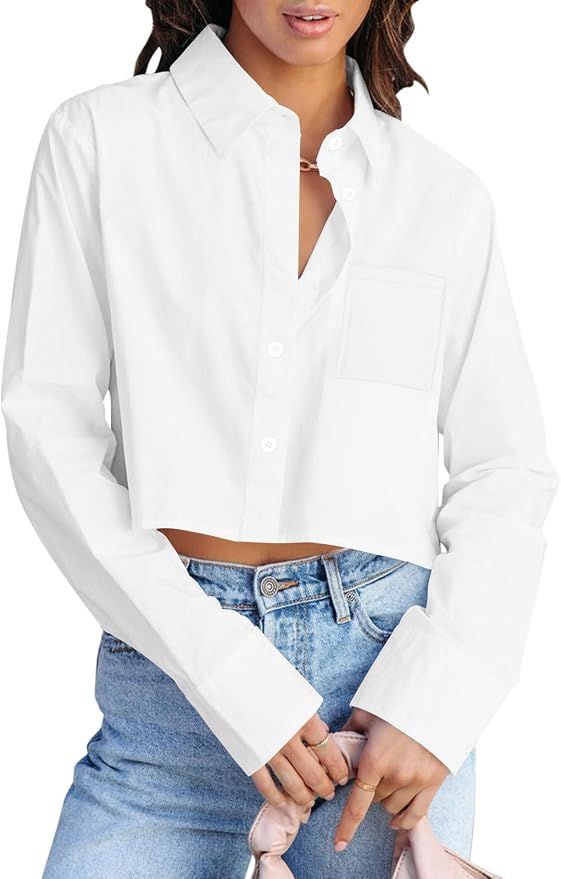 Shirts for Women Long Sleeve Cropped Blouse Tops