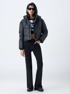 Black Hooded Quilted Puffer Jacket