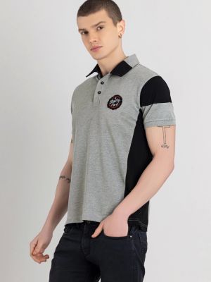 Grey Regular Fit Men's Polo T-shirt
