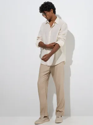 Light Yellow Striped Relaxed-Fit Linen Shirt