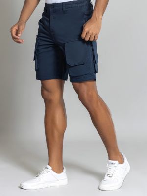 Blue Regular Fit Men's Cargo Cotton Shorts