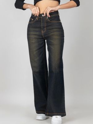 Brownish Blue Wide Leg Women's Jeans