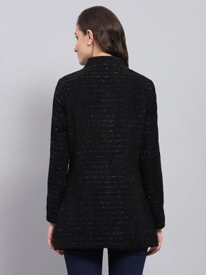 Womens Self Design Round Neck Full Sleeve Coat
