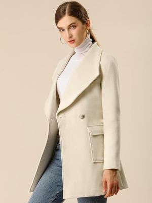 Women's Shawl Collar Lapel Double Breasted Winter Belted Coat with Pockets