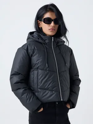 Black Hooded Quilted Puffer Jacket