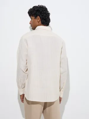 Light Yellow Striped Relaxed-Fit Linen Shirt
