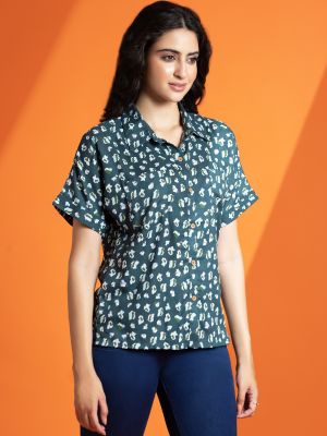 Turquoise Green Abstarct Print Relax Fit Rayon Top