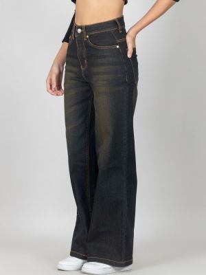 Brownish Blue Wide Leg Women's Jeans