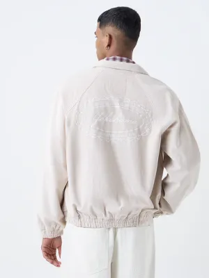 Beige Typographic Relaxed-Fit Corduroy Jacket