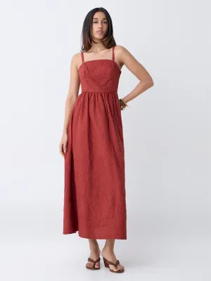 Dark Rust Embroidered A-Line Dress