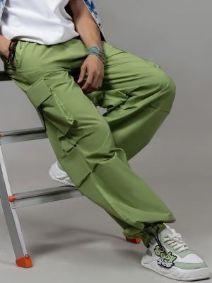 Olive Loose Baggy Men’s Cotton Parachute Trousers