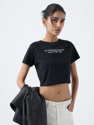 Black Text Pattern Cotton T-Shirt