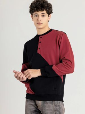 Red And Black Regular Fit Men's Sweatshirt