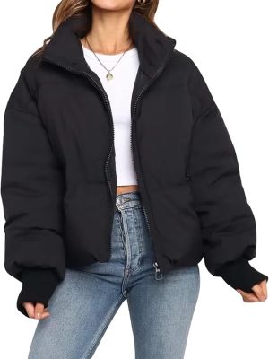 Women’s Winter Cropped Puffer Jacket Coat Short Warm Quilted Jacket 2026