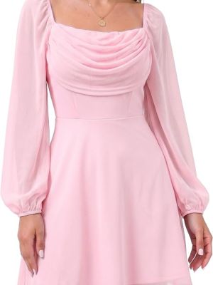 Women's Long Lantern Sleeve Square Neck A-Line Mesh Mini Dresses
