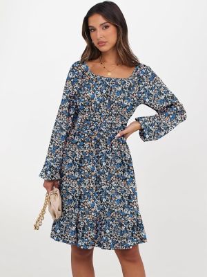 Women Long Lantern Sleeve Square Neck Fall Short Dress