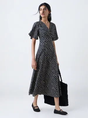 Paisley Blue Striped Cotton A-Line Dress