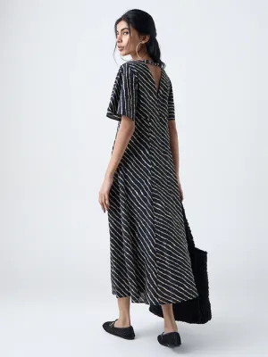 Paisley Blue Striped Cotton A-Line Dress