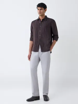 Dark Brown Striped Relaxed-Fit Linen Shirt