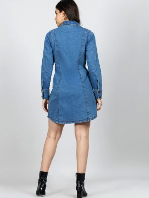Blue Relaxed Fit Denim Mini Shirt Dress
