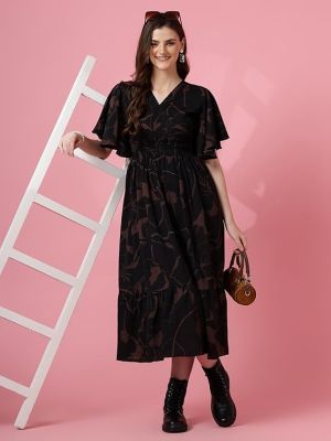 Women's Maxi Geometric Print Crepe Flared Sleeve Casual Dress