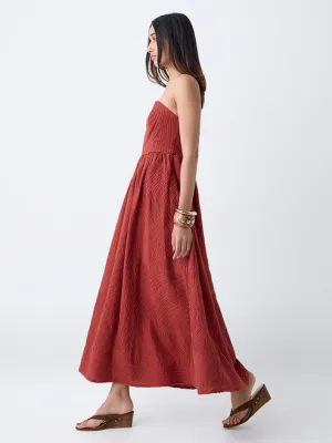 Dark Rust Embroidered A-Line Dress