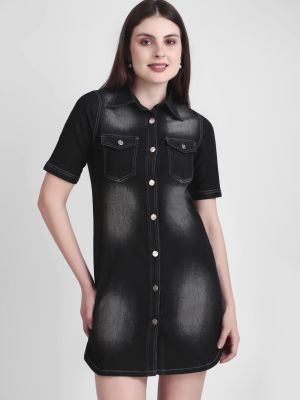 Black Regular Fit Denim Mini Dress