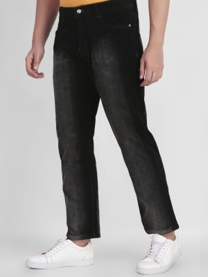 Matte Black Regular Fit Corduroy Men's Trousers