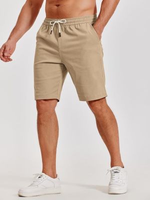 Mens Casual Shorts Cotton Elastic Waist Drawstring Beach Shorts