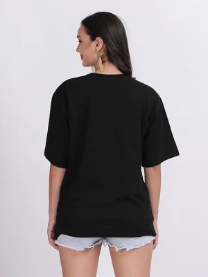Women Cotton Blend Half Sleeve Oversized Tshirt Round Neck Longline Printed Drop Shoulder Baggie T-Shirt