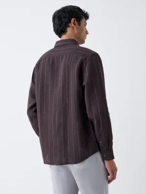 Dark Brown Striped Relaxed-Fit Linen Shirt