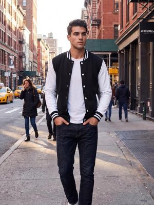 Men's Fashion Varsity Jacket Causal Slim Fit Cotton Letterman Baseball Bomber Jackets