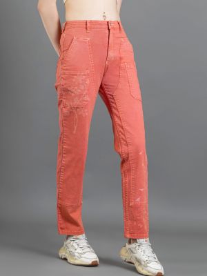 Coral Pink Straight Fit Women's Coloured Jeans