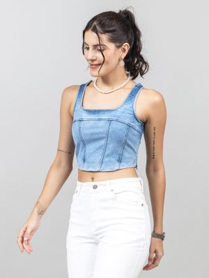 Blue Denim Corset Crop Top