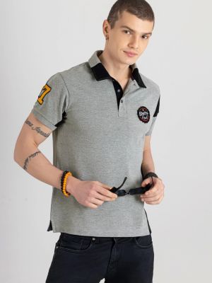 Grey Regular Fit Men's Polo T-shirt