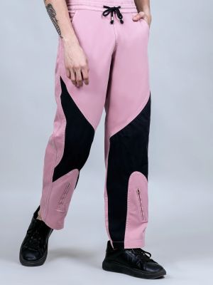 Pale Pink And Black Straight Fit Men's Cotton Trousers