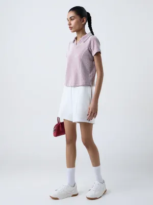 Maroon Striped Cotton-Blend T-Shirt