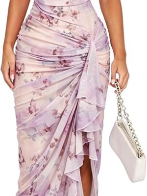 HUX Women's Floral Mesh Ruffle Hem Bodycon Midi Dress
