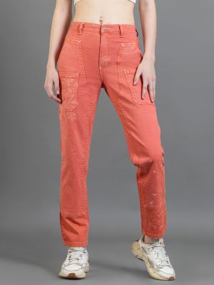 Coral Pink Straight Fit Women's Coloured Jeans