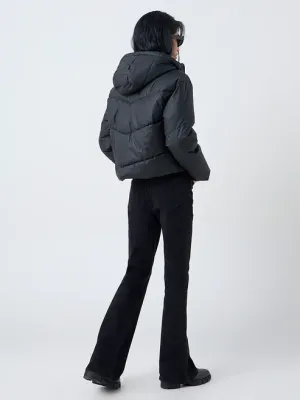 Black Hooded Quilted Puffer Jacket