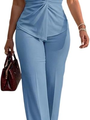 Women 2 Piece Outfits Straight Wide Leg Pants Casual Set